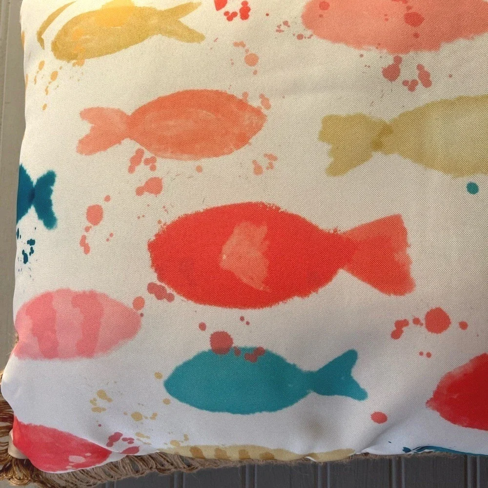 Thro Home Colorful Fish Pattern Indoor Outdoor Decorative Pillow NWT Rectangular